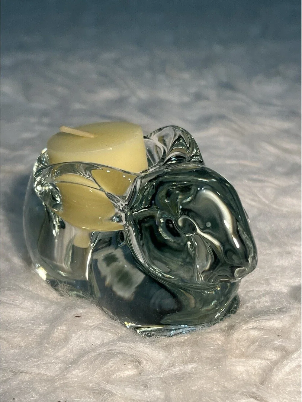 Vintage Indiana Glass Bunny Clear Crystal Votive Tea Light Candle Holder